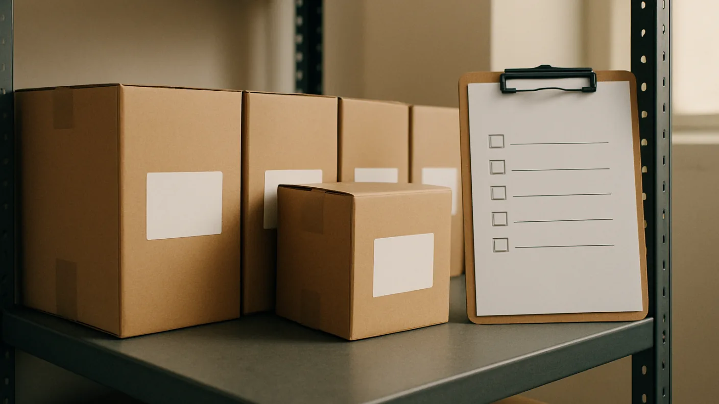 Parcels on a warehouse shelf with one parcel set apart from the rest, standing for one country ending while the other registrations continue
