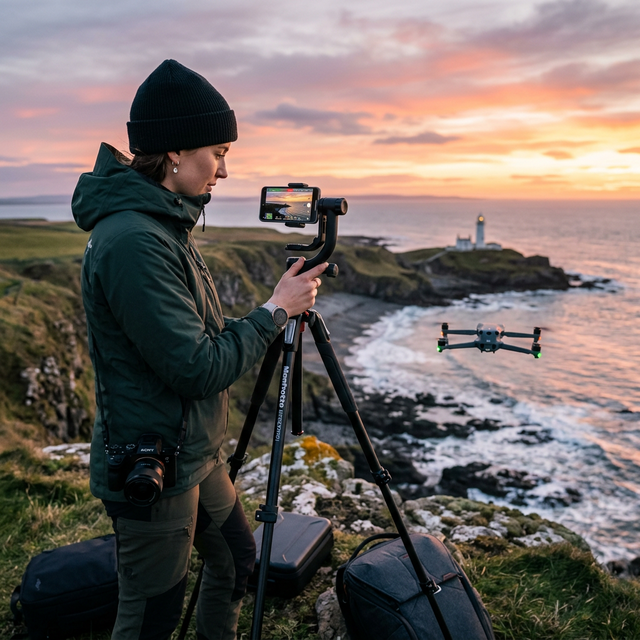 Aero 3 Lite 4K drone flying above dramatic UK coastal cliffs