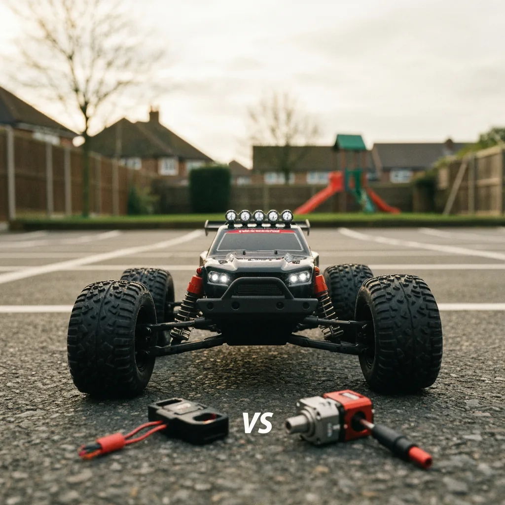 Comparison of brushed and brushless motor components side by side showing the technical difference