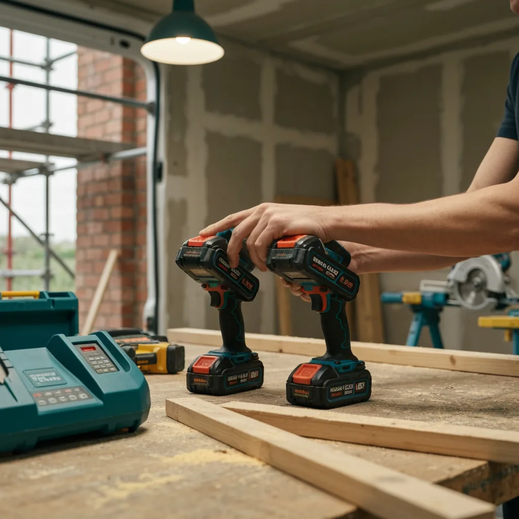 Builder's hands rotating two 5