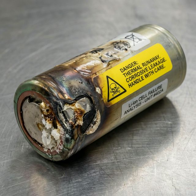 A damaged Makita battery pack showing the results of over-discharge and poor thermal management.
