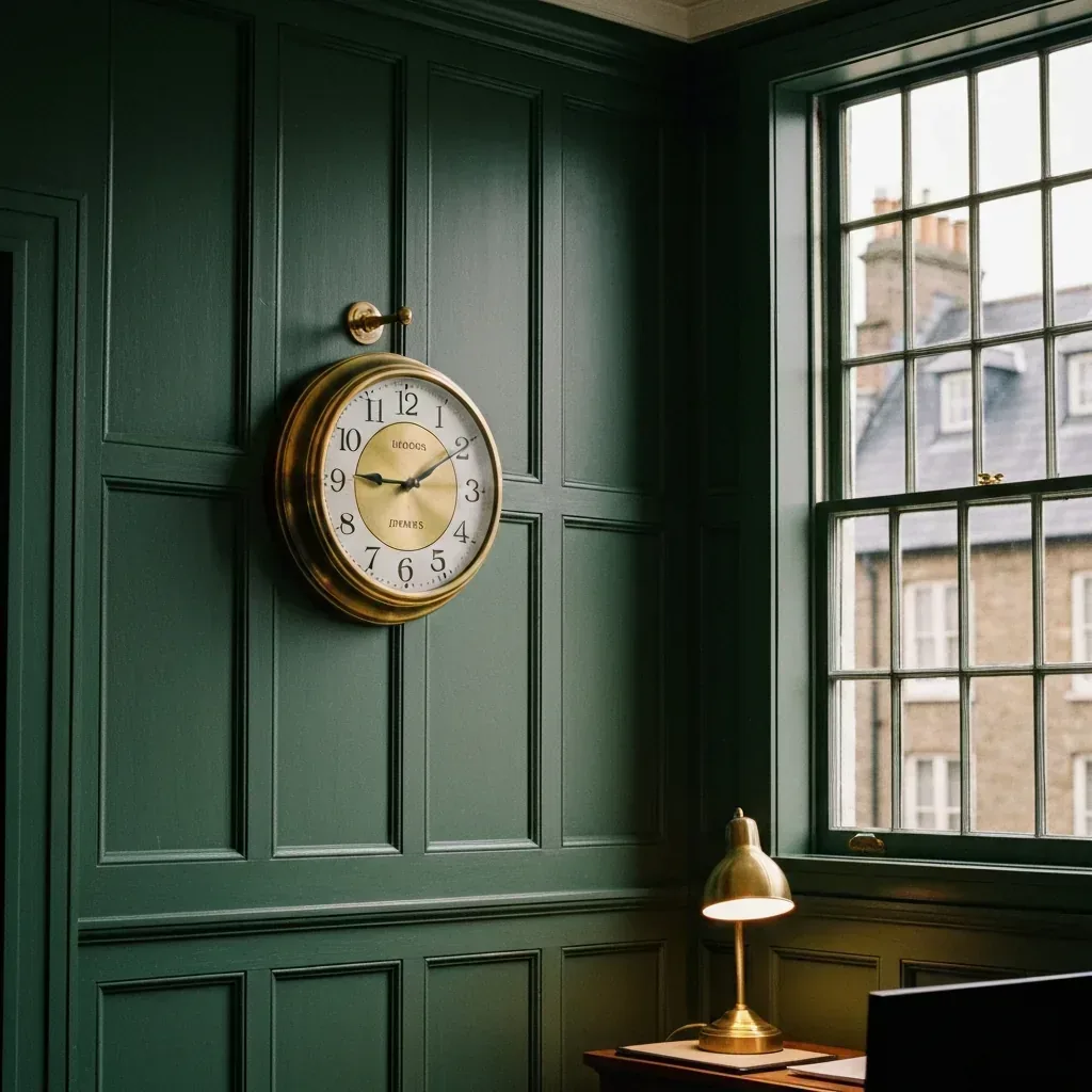 World clock showing London Hong Kong Dubai times above a property agent's desk