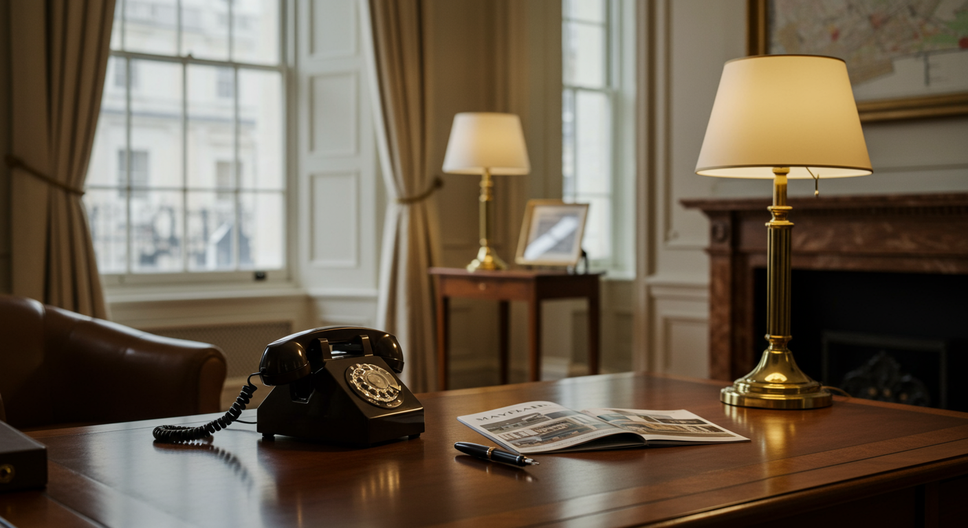 AI voice agent for prime London estate agents — Mayfair at 8am editorial card