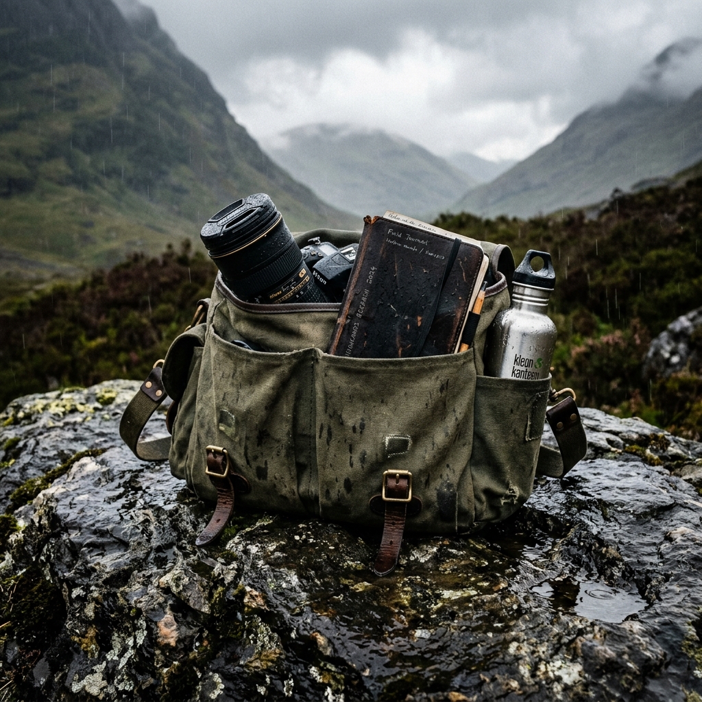 A Foundation field researcher's kit prepared for a Highland expedition