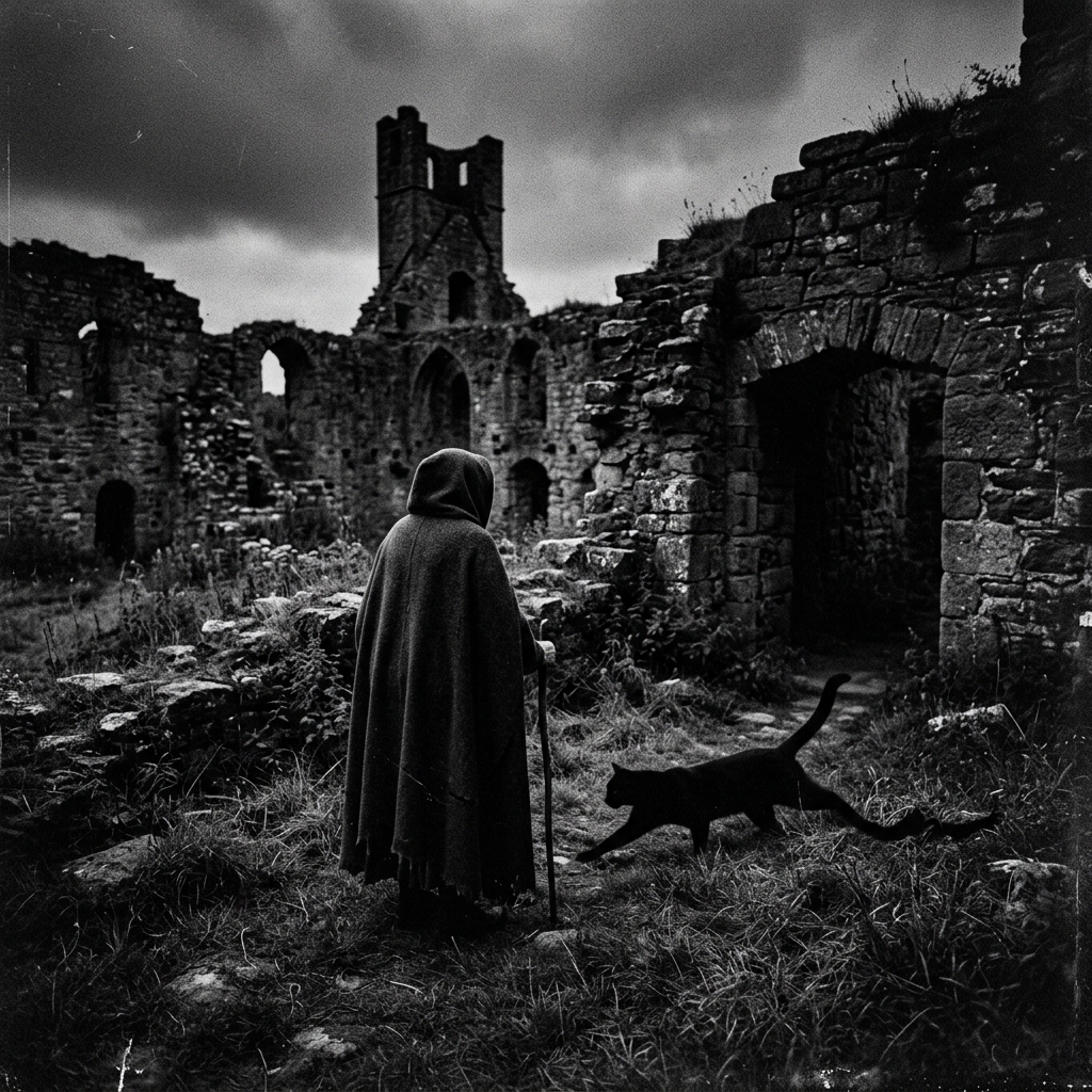 A ruined Highland bothy — the setting described in the earliest accounts of the nine transformations