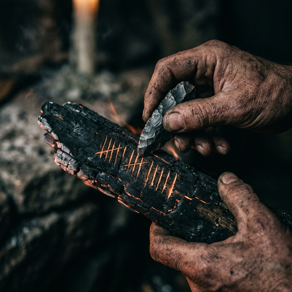 Tally marks recording the nine transformations of a Highland witch
