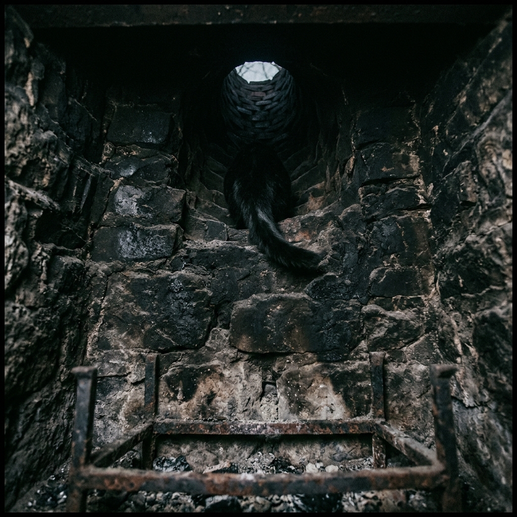 A fireside cat listening intently as a traveller recounts the funeral procession of cats