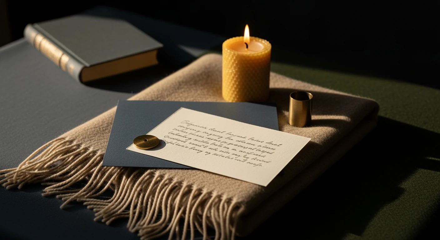A cream linen-wrapped Moses basket on warm oak floorboards, a hand-knit oat throw folded inside under low golden window light.