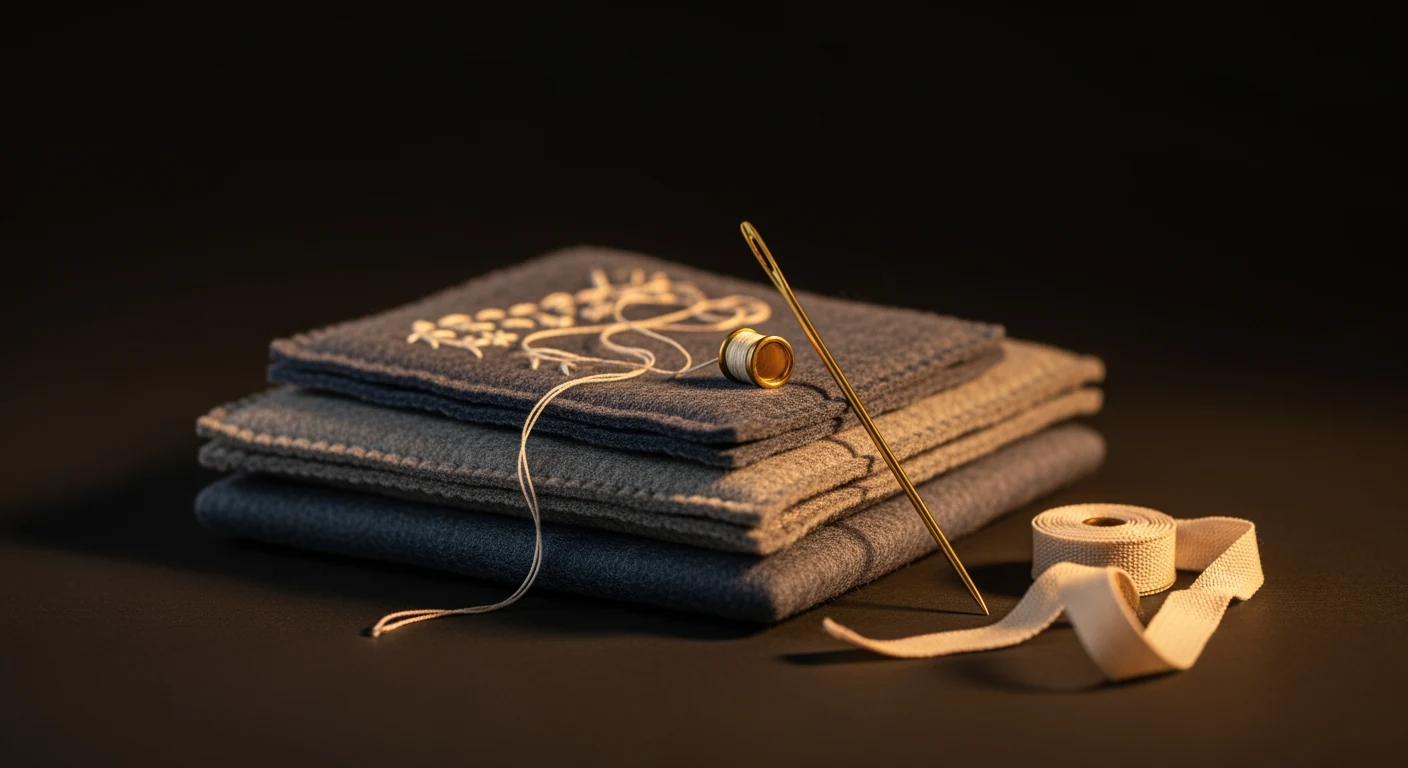 A child's empty pillow on a low oak bed, slate wool-felt blanket folded back, single warm bedside lamp casting soft amber light across the linen.