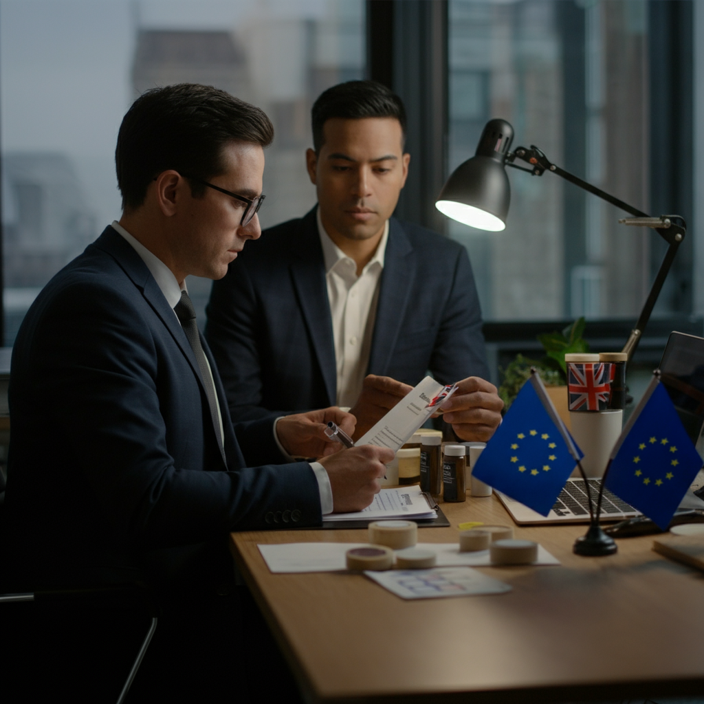 Compliance mit dem EU-Bevollmächtigten für Shopify-Marken: Britisches E-Commerce-Team prüft regulatorische Unterlagen und digitale Checklisten für den EU-Markteintritt vor 2026.