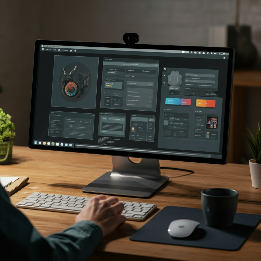 Hands configuring an n8n workflow on a widescreen monitor in a modern office, illustrating N8n Workflow best practices for solopreneurs in 2026.