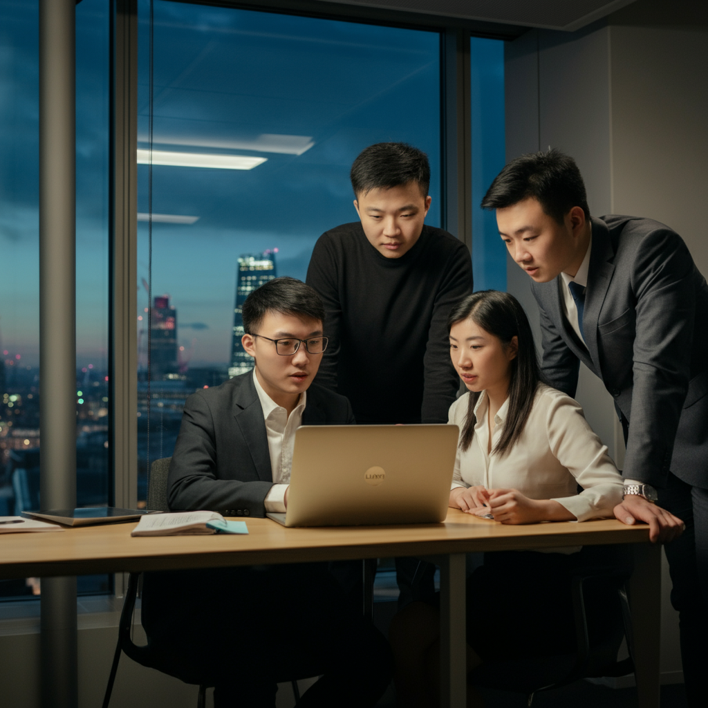 Amazon Seller Central Contact Number for Chinese Brands entering the EU, showing a business team collaborating in a modern office with Amazon Seller Central on a laptop.