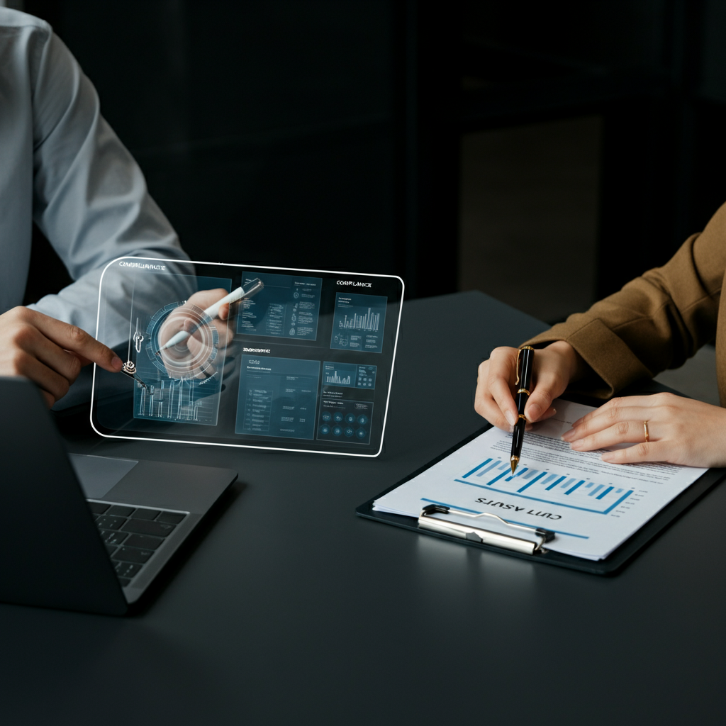 Hands reviewing EU Responsible Person 2026 compliance documents and cost dashboards for Eldris vs ComplianceGate at a modern office table.