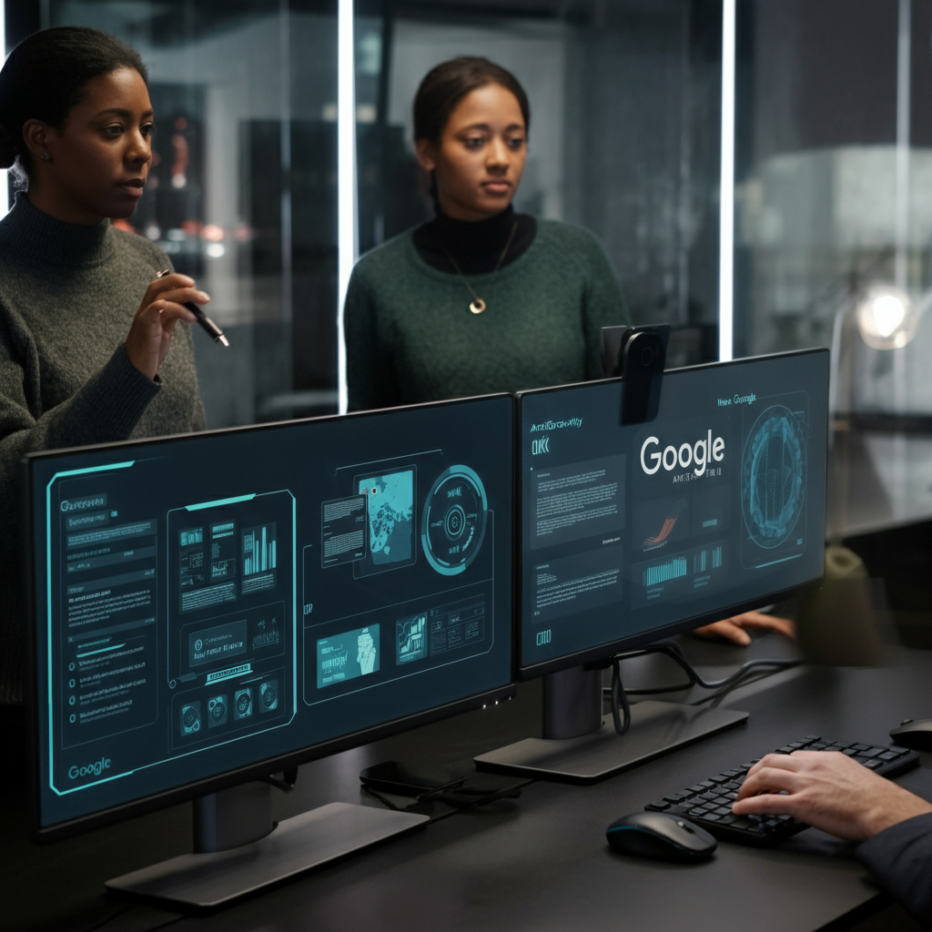 A group of IT professionals collaborating on processes and workflows validation in a modern British office, focusing on Google Antigravity automation, hands visible on keyboards and touchscreens.