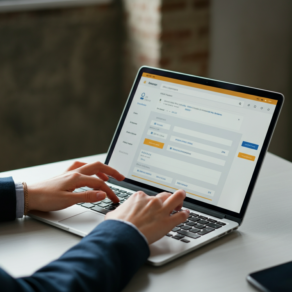 How To Search Sellers On Amazon before RoHS 2026 enforcement, showing a compliance dashboard in a modern UK office for B2B verification.
