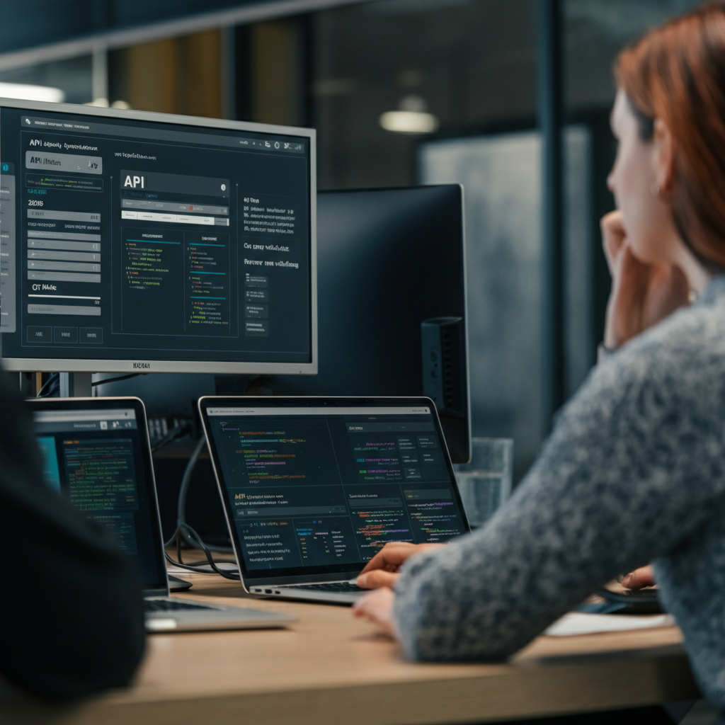 Api Operations validation in a British tech office, showing developers collaborating on workflow dashboards for Google Antigravity API stability and integration.