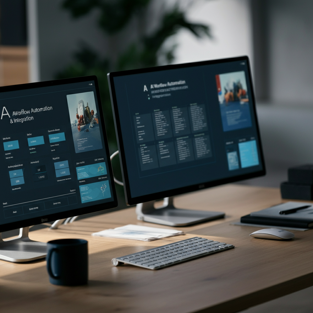 Ai Workflow Automation dashboards and Google Antigravity integration visuals on digital screens in a modern UK office, showing cost analysis and optimisation context.