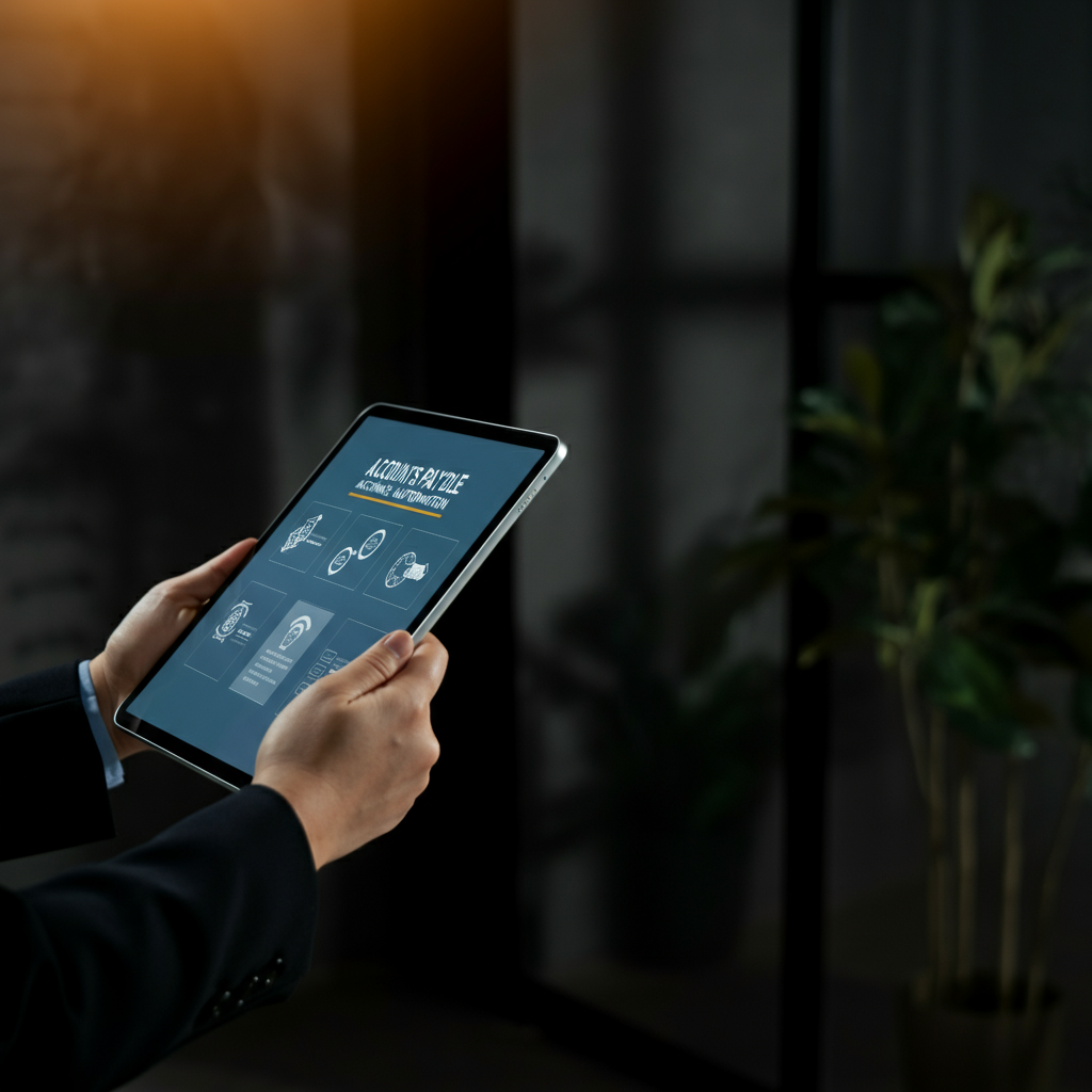 Hands holding digital tablets displaying Cloud Based Ap Automation workflows in a modern office, illustrating consultants validating AP automation for stability.
