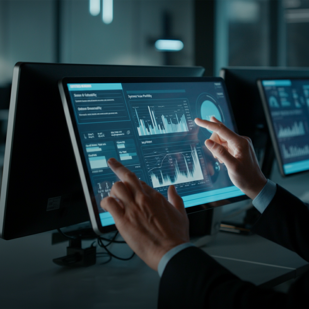 Business leaders reviewing system observability dashboards in a modern UK office, illustrating The Business Value Of Observability Platforms for operational efficiency and downtime reduction.