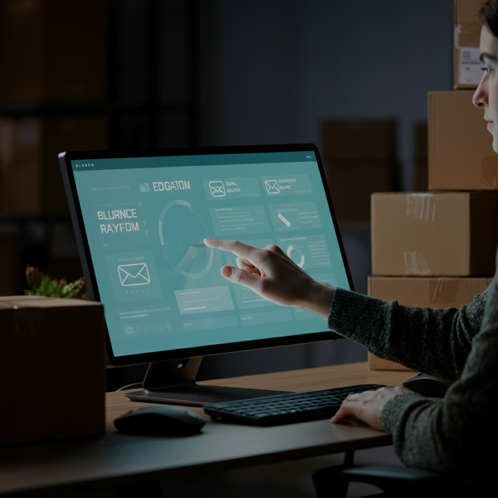 Marketing Email Platforms: A logistics specialist reviews email bounce rates on a digital dashboard in a modern British office, highlighting deliverability and reputation.