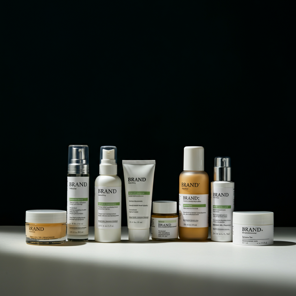 Branded cosmetic products with clear, EU-compliant labels demonstrating Cosmetic Labeling Requirements in a modern beauty business environment.