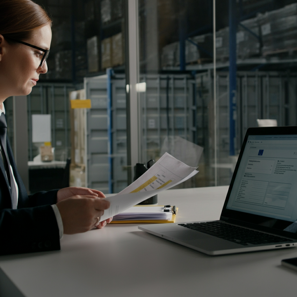 Gpsr Responsible Person compliance consultant reviews EU product safety documents in a modern office, highlighting regulatory requirements for sellers in 2026.