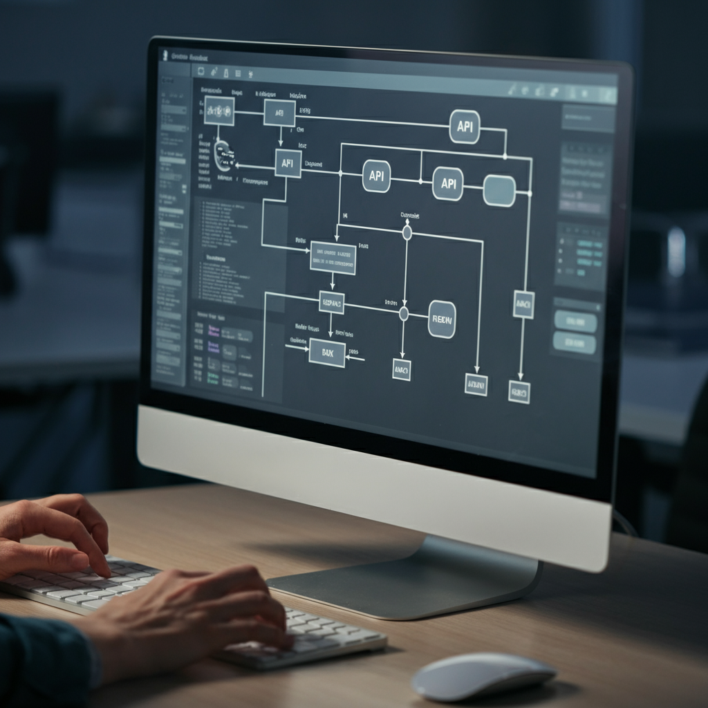 Team collaborating on Example Api For Testing in a UK tech office, with hands pointing at laptops displaying n8n schema validation and API integration tasks.