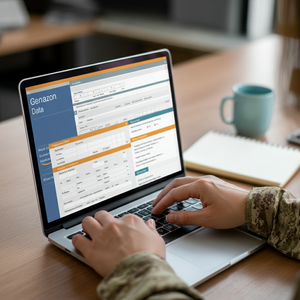 Hands typing on a laptop in a British office, with Amazon seller contact details and compliance forms on screen, illustrating How To Find The Seller On Amazon.