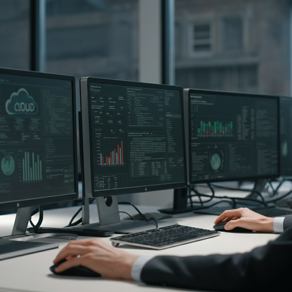 Team members in a UK tech office collaborate around a digital dashboard, discussing strategies for reducing cloud waste and optimising cloud costs.