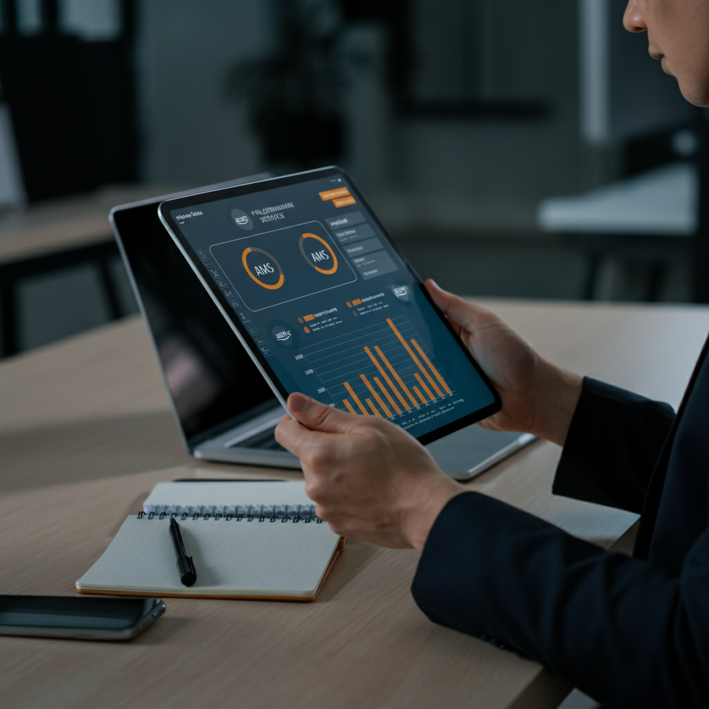 Hands holding digital tablets with AWS Relational Database Service analytics, illustrating data quality management for aggregators in a modern office.