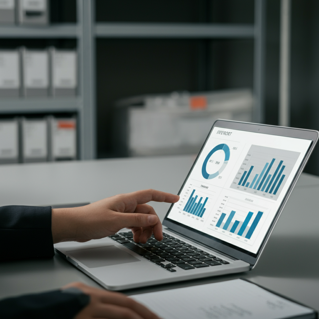 Hands scanning a barcode on product packaging in a modern warehouse office, highlighting Vendor Inventory Management and the prevention of fake Amazon seller data waste.