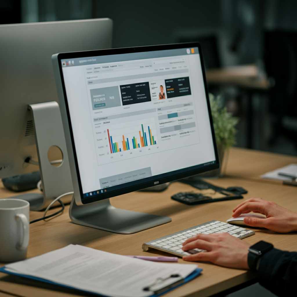 Hands typing on a computer in a UK fulfilment office, using Business Analytics Tools to verify Amazon seller data and avoid stale leads.