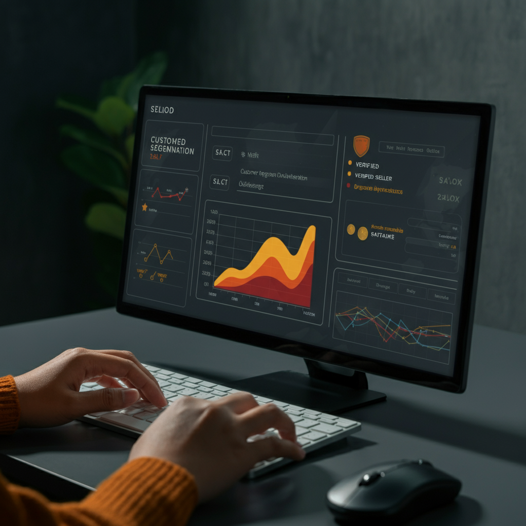 Agency desk with segmentation charts and last-seen activity logs for Amazon sellers, highlighting the importance of data verification in targeting customer segments.