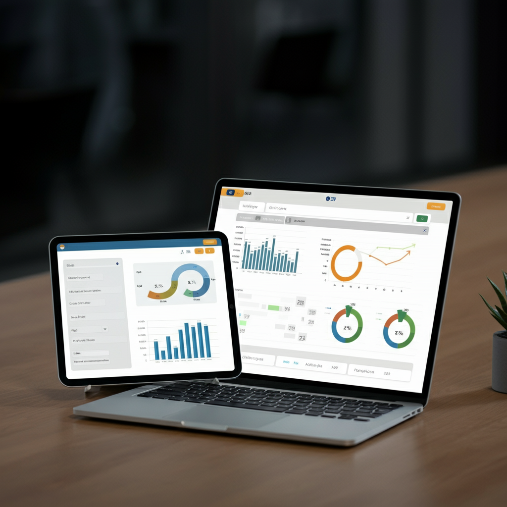 Laptop and tablet in a UK office show Email Verification Tool dashboards for Amazon seller outreach, highlighting lead accuracy and deliverability improvements.