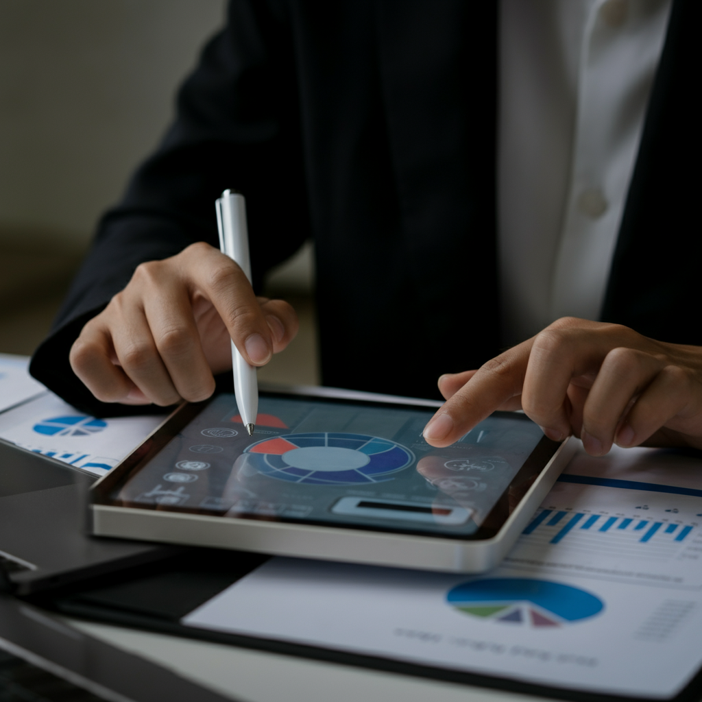 Hands using a laptop with a pricing calculator spreadsheet for cross-border Amazon lead costs in 2026, surrounded by global sales reports.