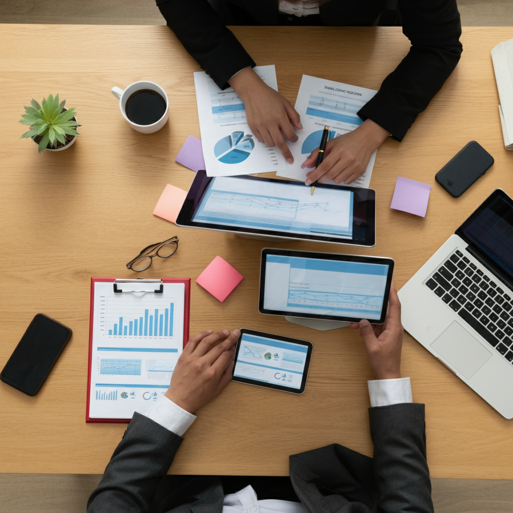 Hands analysing CE Marking Cost and EPR fee charts for DTC brands in a modern office, highlighting compliance budgeting decisions.