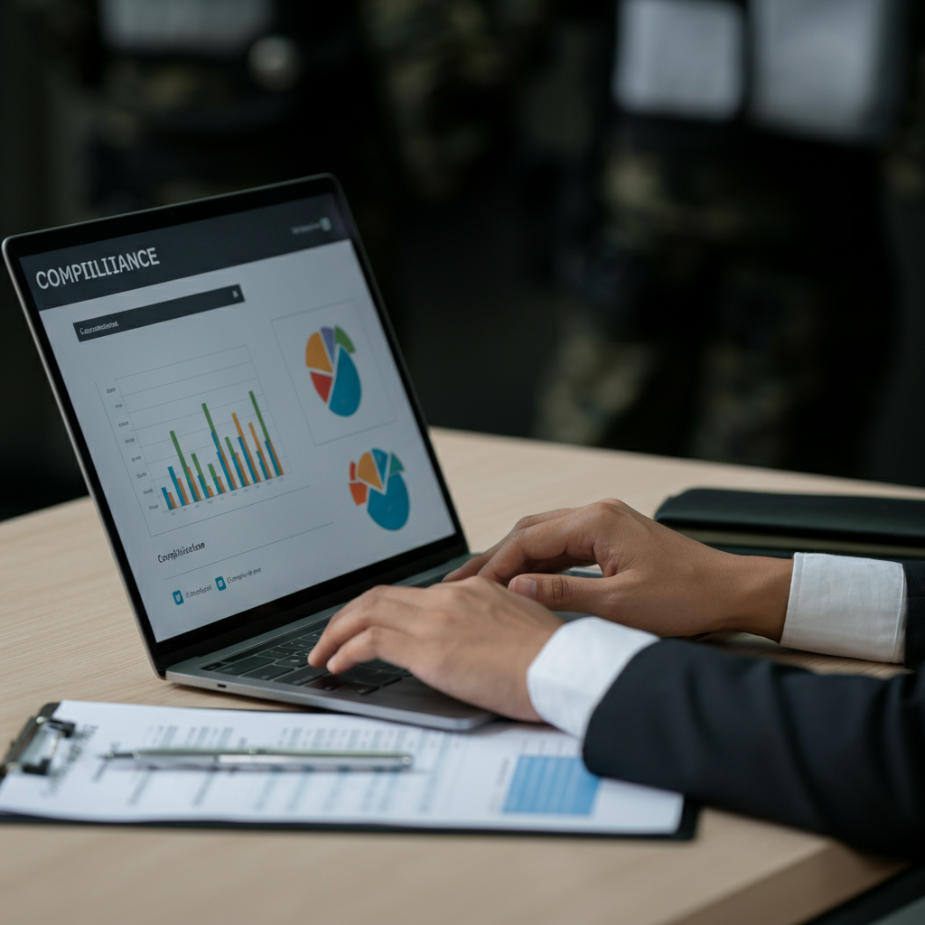Hands of business professionals comparing Amazon seller details and compliance checklists on paper and digital screens for WEEE and VAT validation.