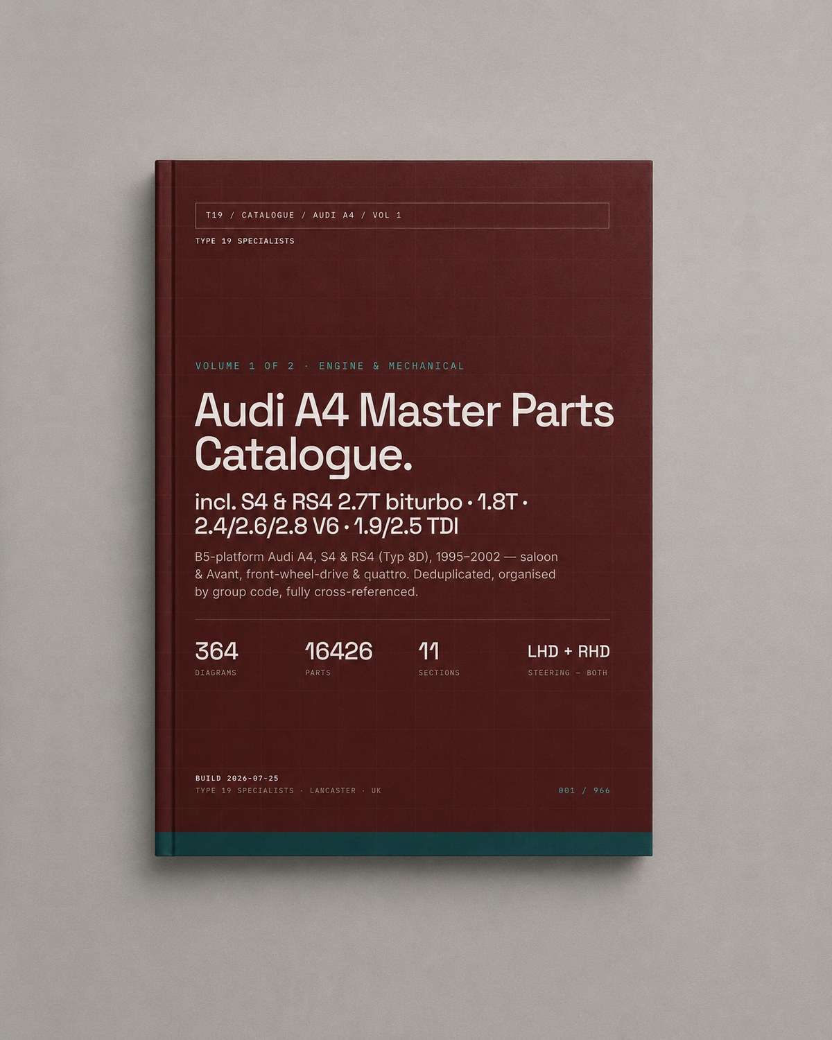 Audi A4 Master Parts Catalogue Vol 1 Engine & Mechanical — front cover, B5 A4/S4/RS4 1995-2002 incl. 2.7T biturbo