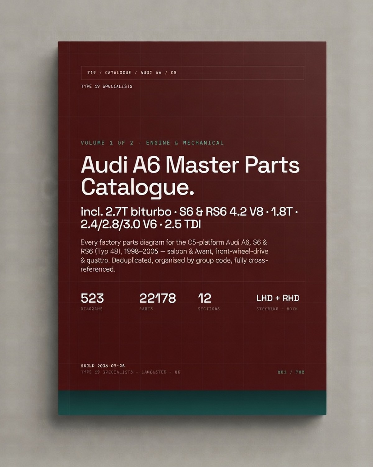 Audi A6 C5 Master Parts Catalogue Vol 1 Engine & Mechanical — front cover, Typ 4B 1998-2005 incl. 2.7T biturbo and S6/RS6 4.2 V8