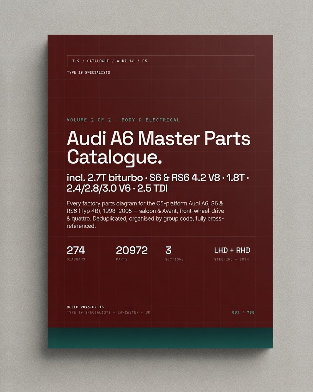 Audi A6 C5 Master Parts Catalogue Vol 2 Body & Electrical — front cover, Typ 4B 1998-2005