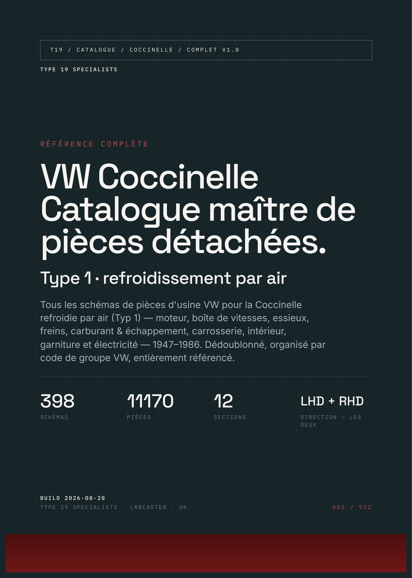 VW Coccinelle Catalogue maître de pièces détachées — couverture