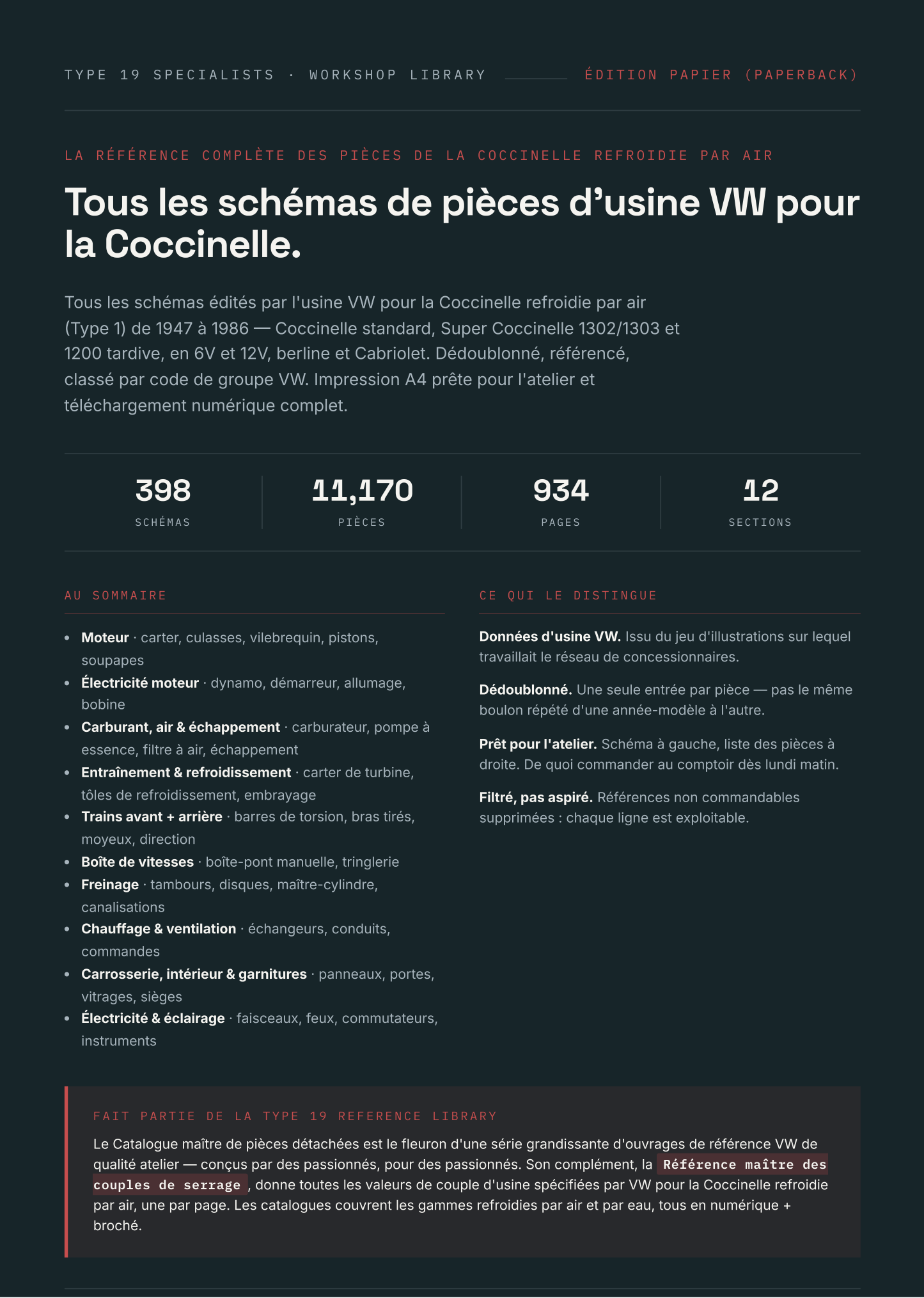 VW Coccinelle Catalogue maître de pièces détachées — couverture