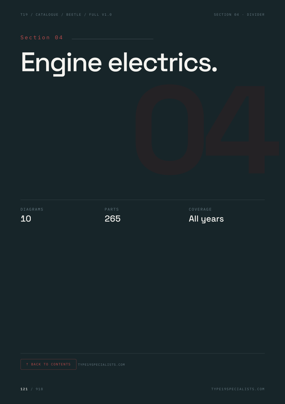 VW Beetle Master Parts Catalogue — factory exploded diagram with callout numbers