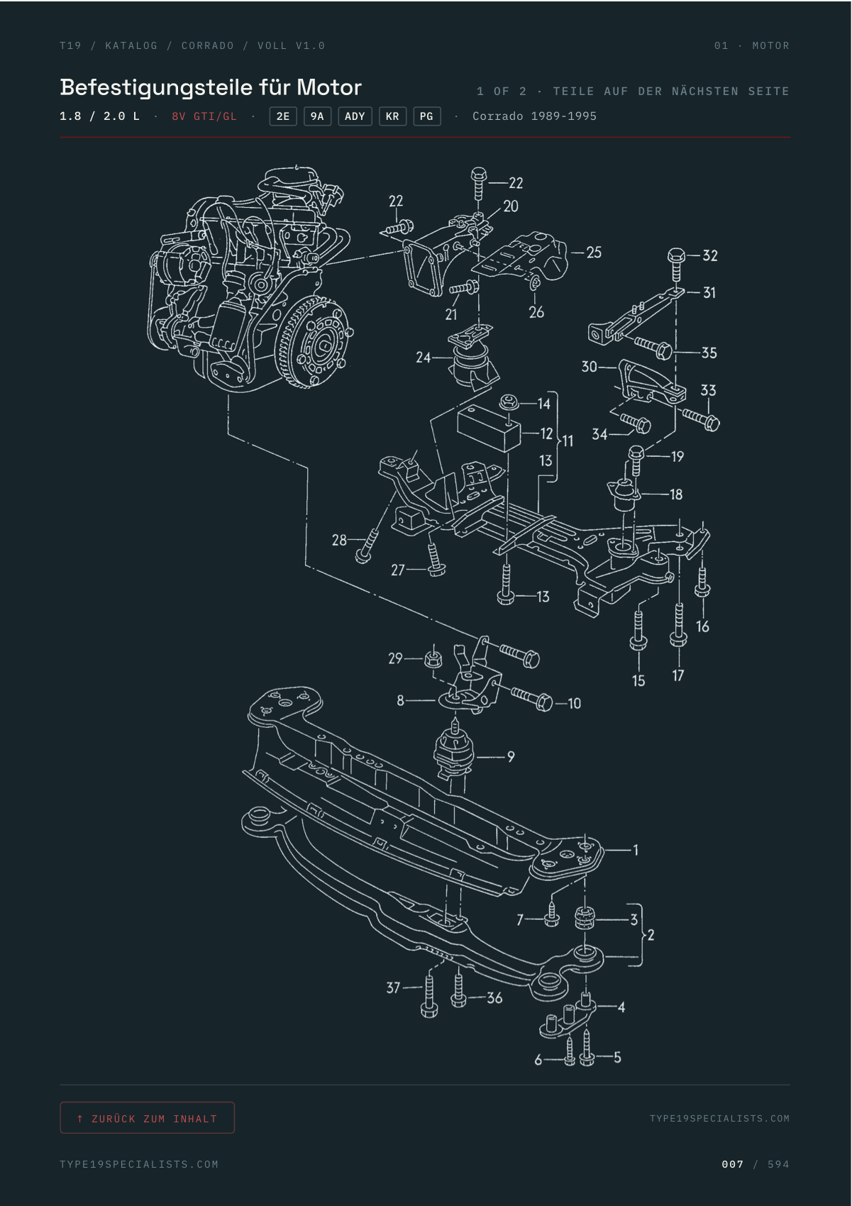 Corrado Master-Teilekatalog — VW Werks-Explosionsdiagramm mit Positionsnummern
