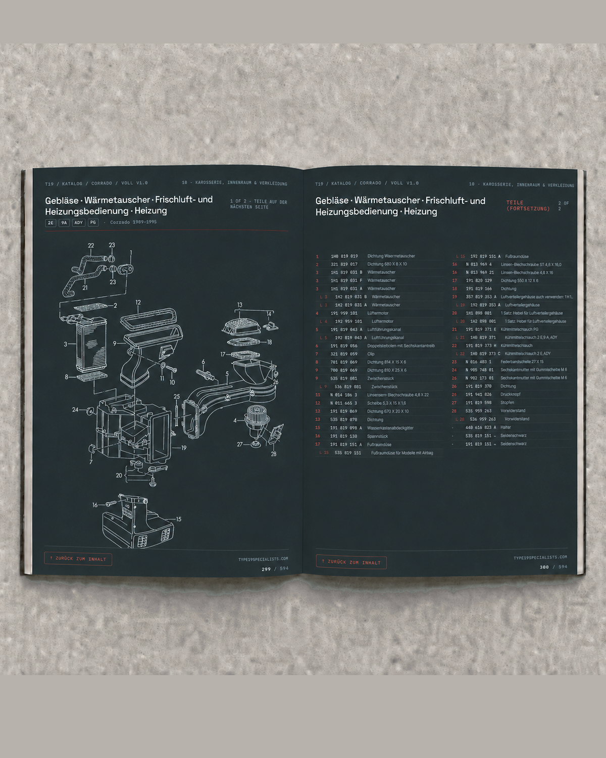 Corrado Master-Teilekatalog — Titelseite — Innenansicht Doppelseite 1