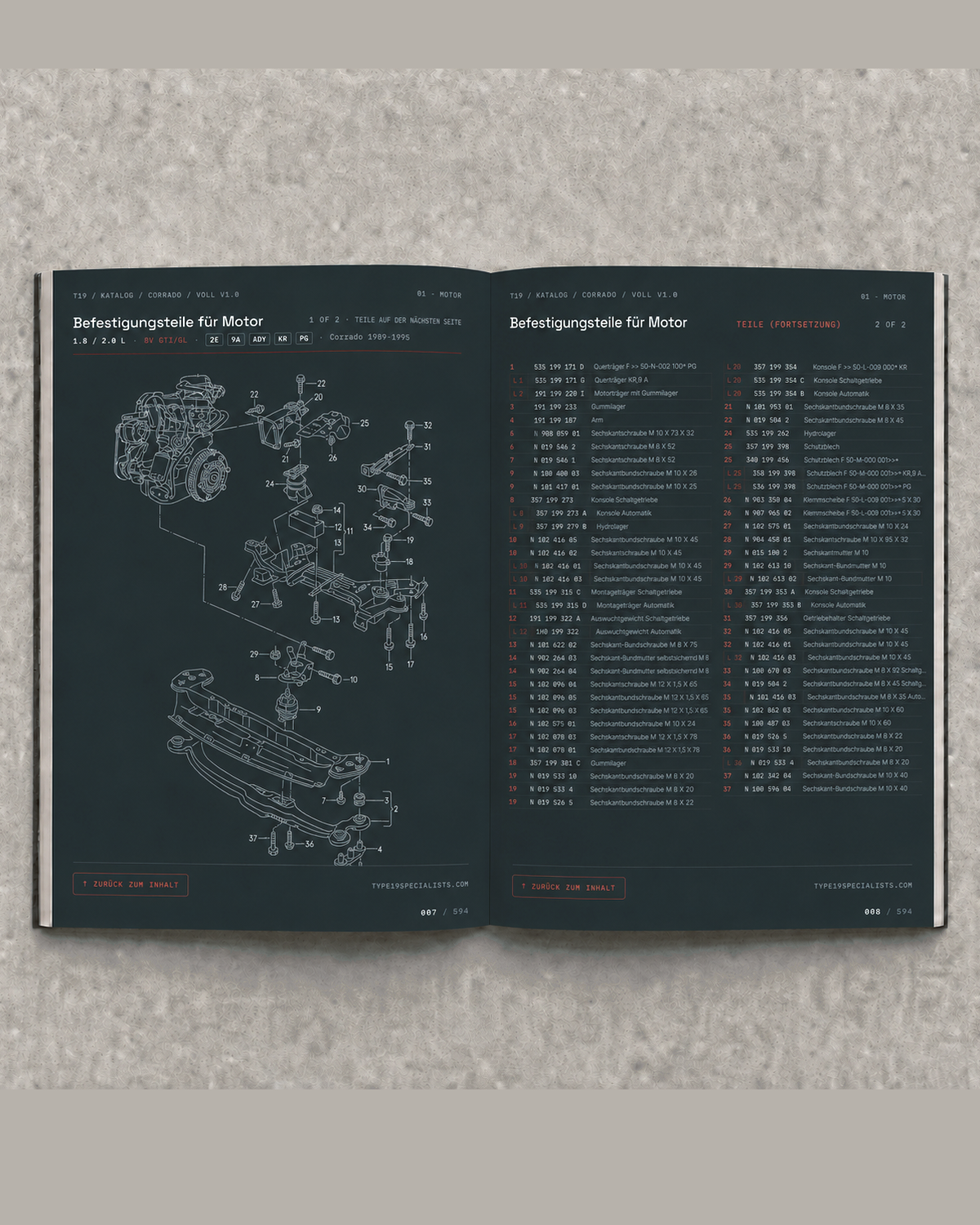Corrado Master-Teilekatalog — Titelseite — Innenansicht Doppelseite 2