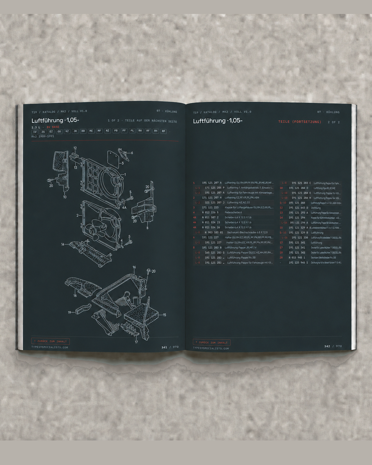 Mk2 Golf Master-Teilekatalog — Titelseite — Innenansicht Doppelseite 1