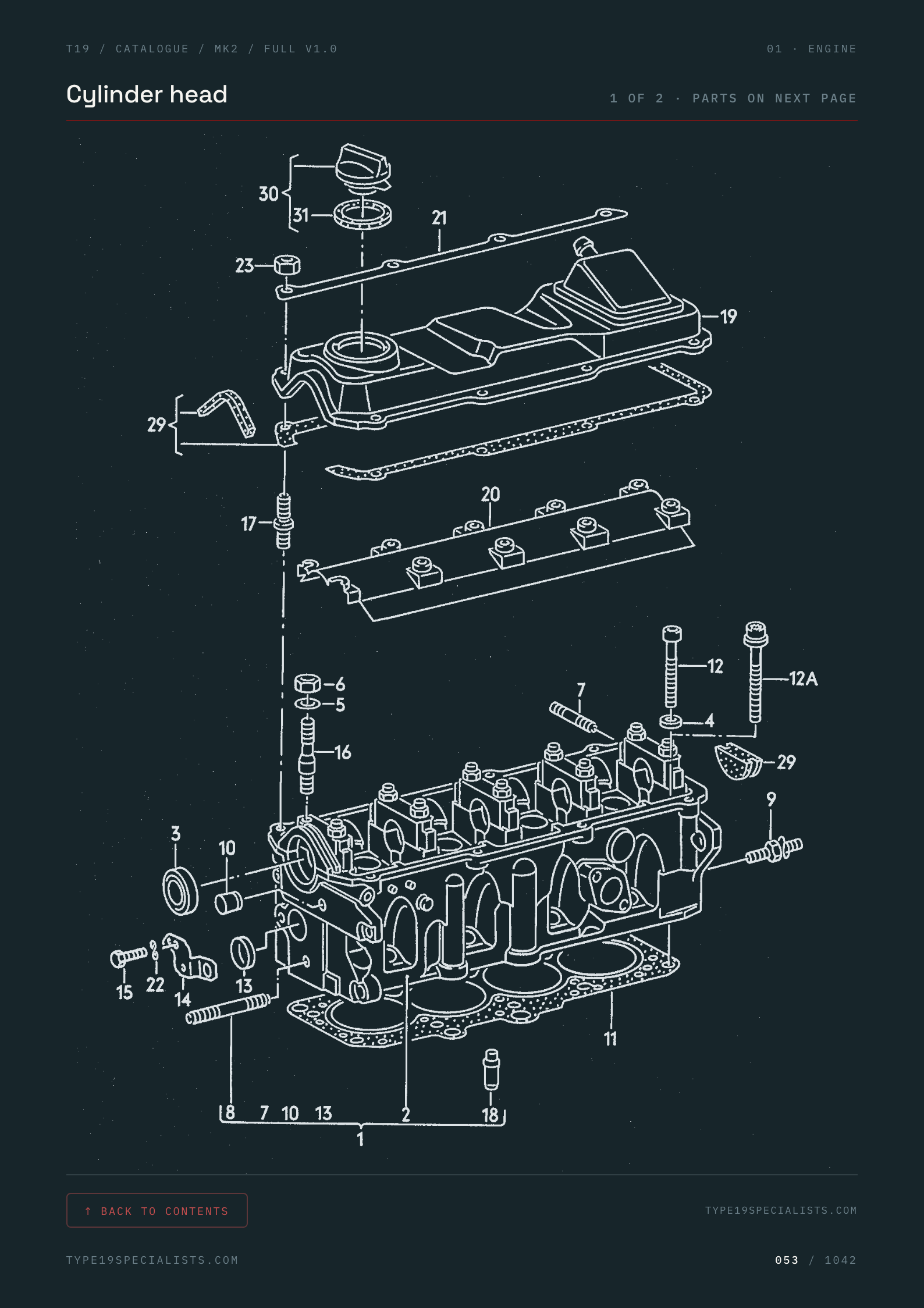 Cylinder head VW factory diagram — exploded reference plate ready to print A4
