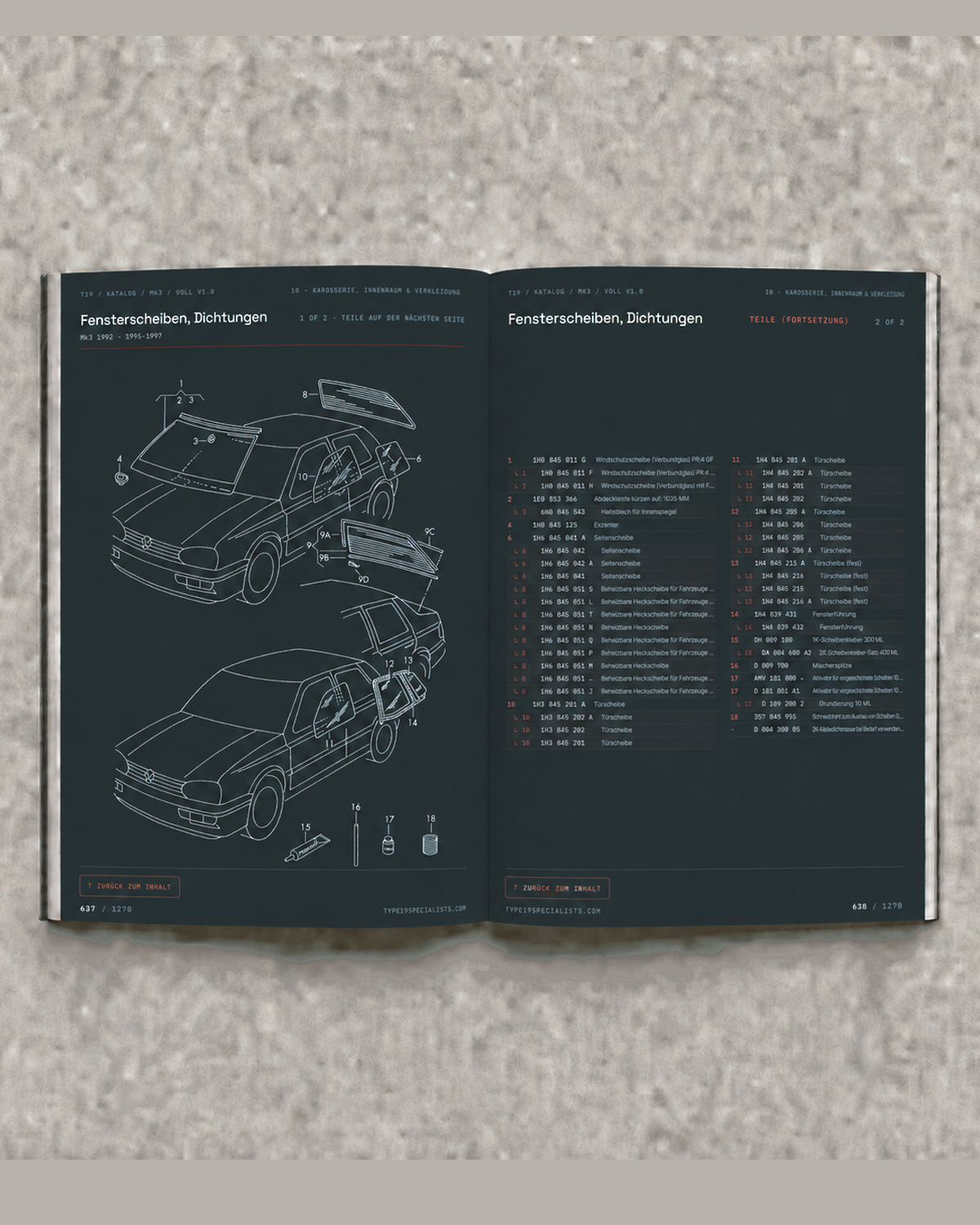 Mk3 Golf Master-Teilekatalog — Titelseite — Innenansicht Doppelseite 2