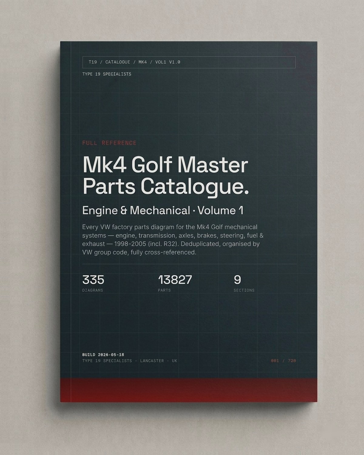Mk4 Golf Master Parts Catalogue cover — 488 VW factory diagrams, 1,102 pages, 12 sections